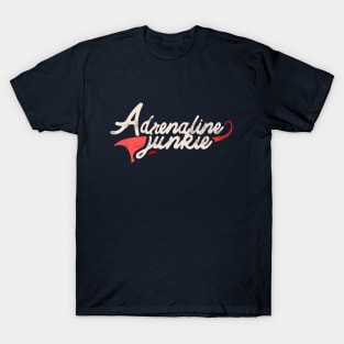 Adrenaline Junkie swoosh distressed logo typography T-Shirt